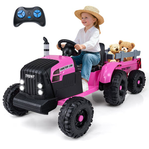 24V Ride On Tractor for Kids Electric Vehicle with Detachable Trailer and Remote Control-Pink view 4