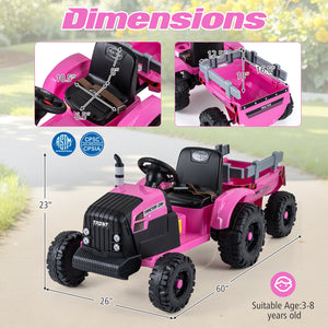 24V Ride On Tractor for Kids Electric Vehicle with Detachable Trailer and Remote Control-Pink view 5