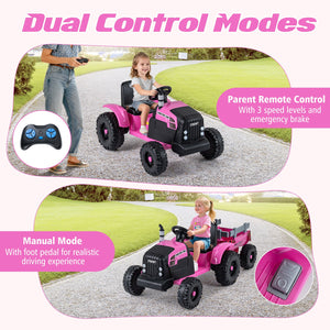 24V Ride On Tractor for Kids Electric Vehicle with Detachable Trailer and Remote Control-Pink view 9