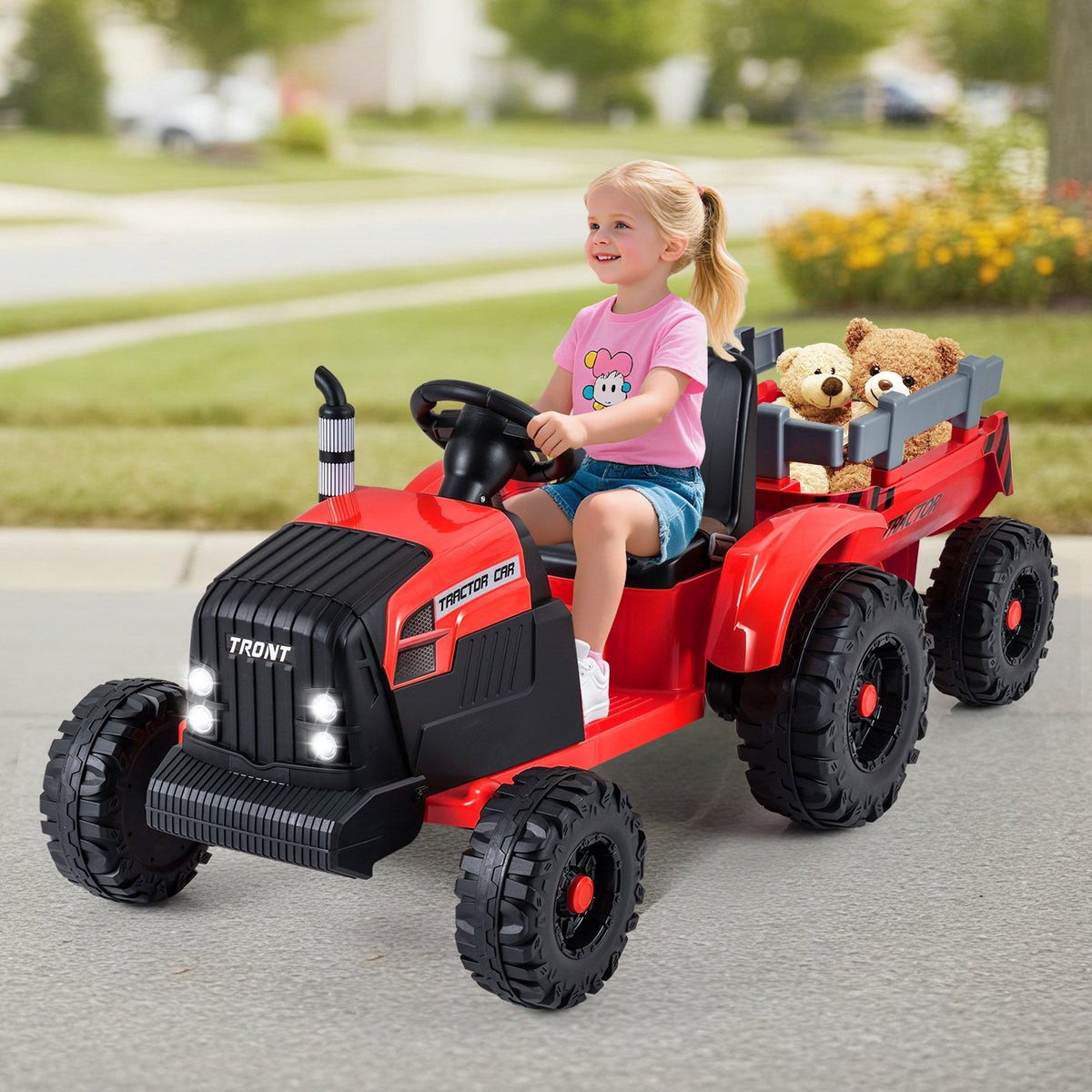24V Ride On Tractor for Kids Electric Vehicle with Detachable Trailer and Remote Control-Red view 2