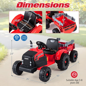 24V Ride On Tractor for Kids Electric Vehicle with Detachable Trailer and Remote Control-Red view 5