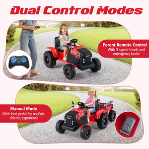 24V Ride On Tractor for Kids Electric Vehicle with Detachable Trailer and Remote Control-Red view 7