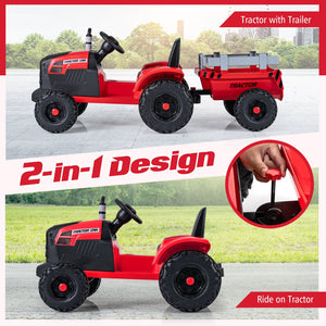 24V Ride On Tractor for Kids Electric Vehicle with Detachable Trailer and Remote Control-Red view 8