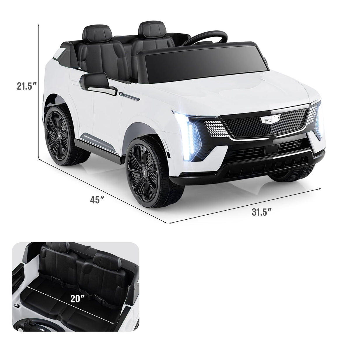 24V Ride on Truck 2-Seater Licensed Cadillac with Remote Control-White view 3
