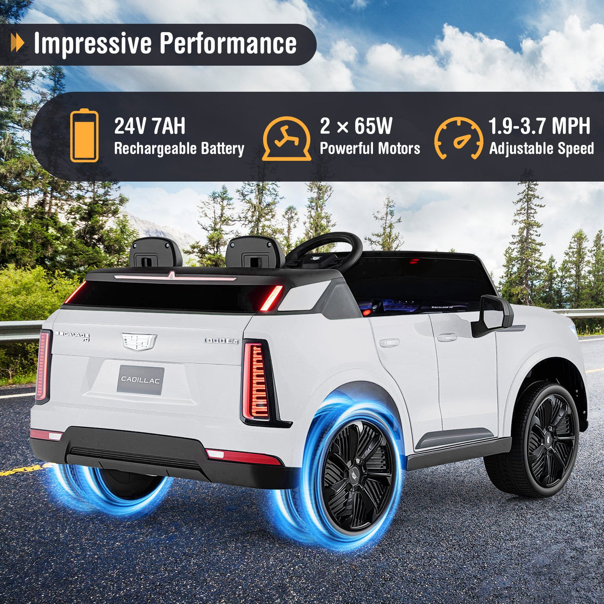 24V Ride on Truck 2-Seater Licensed Cadillac with Remote Control-White view 4