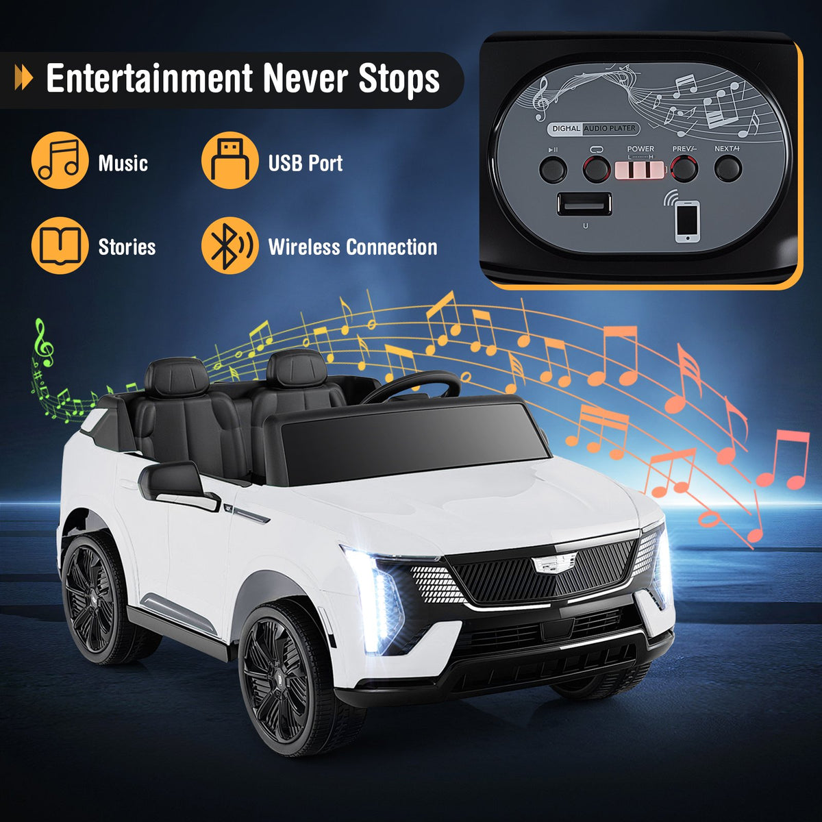 24V Ride on Truck 2-Seater Licensed Cadillac with Remote Control-White view 5