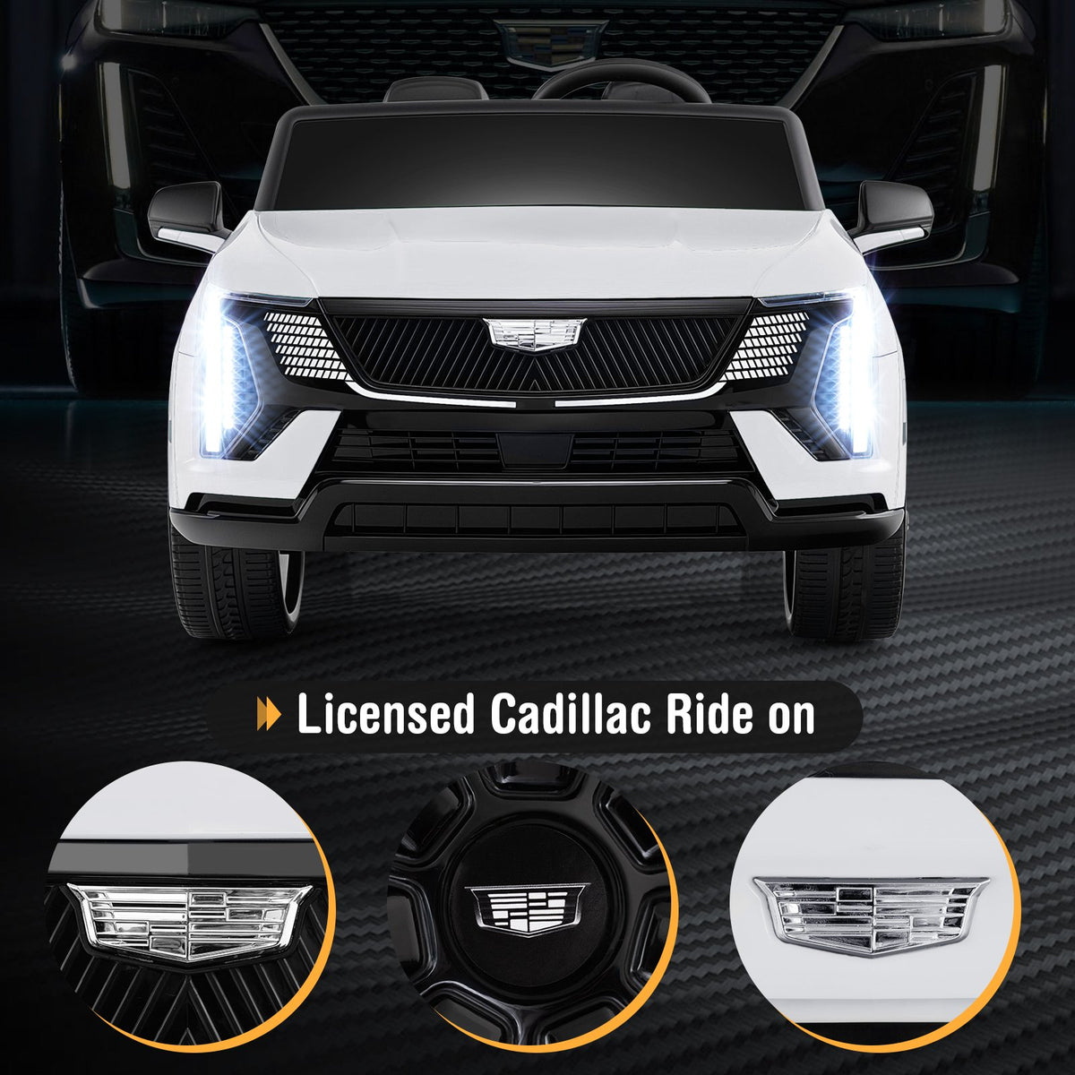 24V Ride on Truck 2-Seater Licensed Cadillac with Remote Control-White view 9
