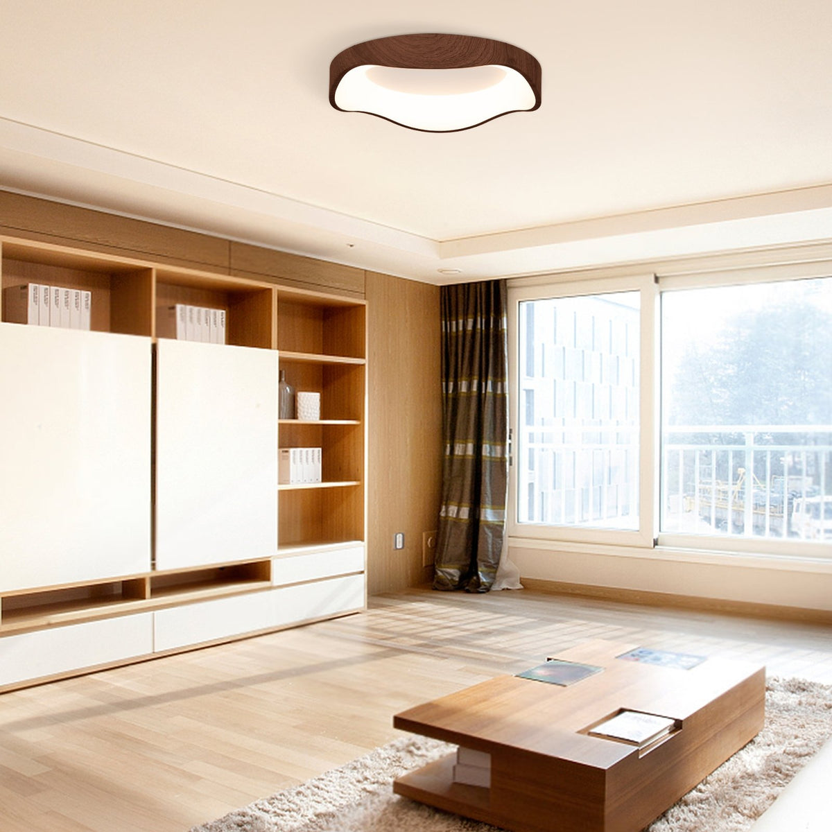 24W Modern LED Mount Ceiling Light with Wood Pattern and Metal Frame-Brown view 2