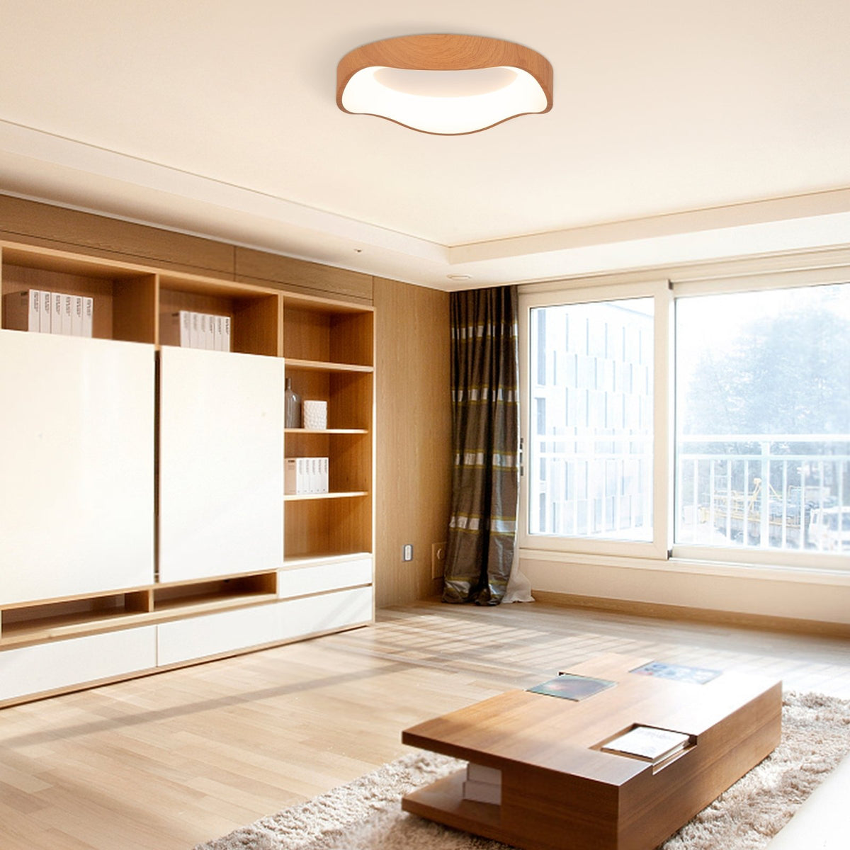 24W Modern LED Mount Ceiling Light with Wood Pattern and Metal Frame-Natural view 2