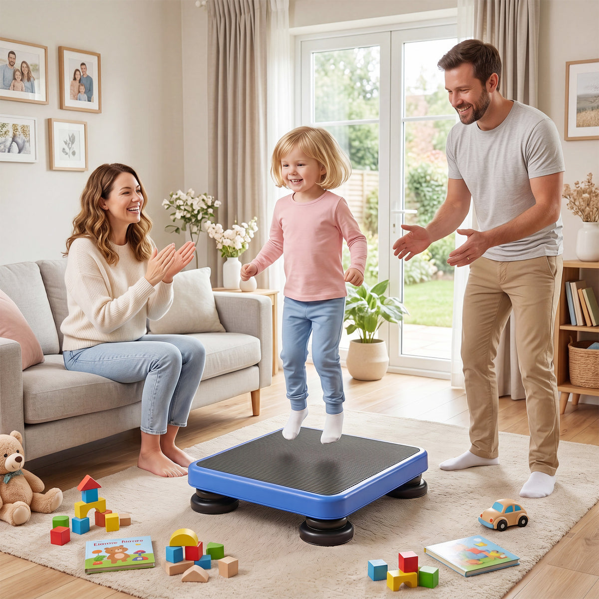 24x20 inches Kids Rebounder Bouncing Board with Elastic Rope for Ages 3+-Blue view 2