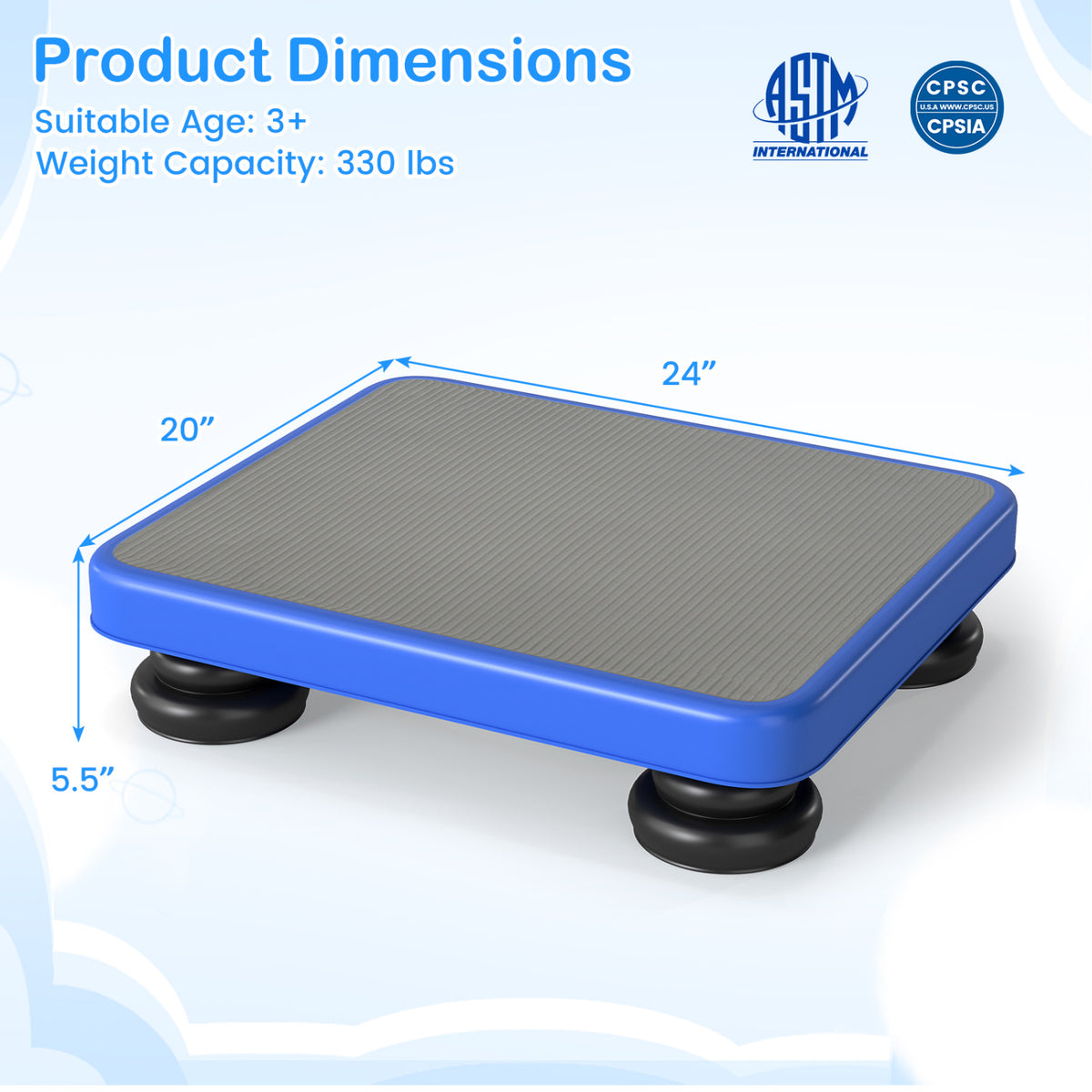 24x20 inches Kids Rebounder Bouncing Board with Elastic Rope for Ages 3+-Blue view 4