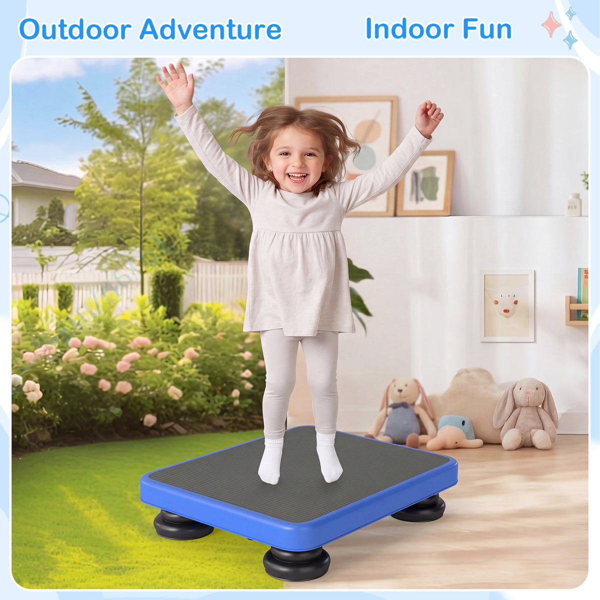 24x20 inches Kids Rebounder Bouncing Board with Elastic Rope for Ages 3+-Blue view 5
