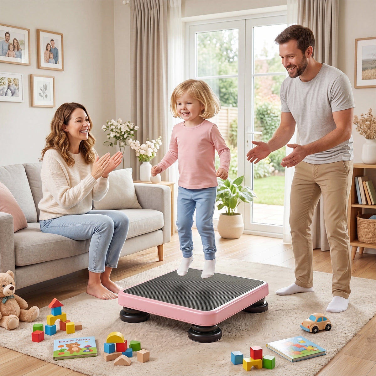 24x20 inches Kids Rebounder Bouncing Board with Elastic Rope for Ages 3+-Pink view 2