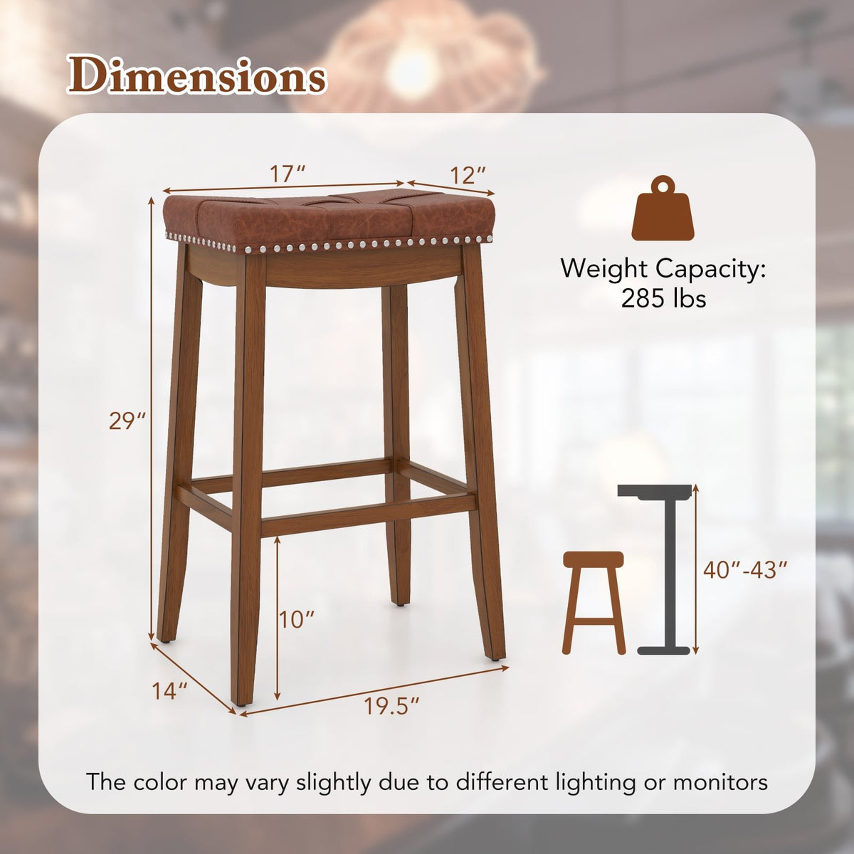 25/29 Inch Set of 2 Upholstered PU Leather Bar Stools with Saddle Seat-29 inches view 4