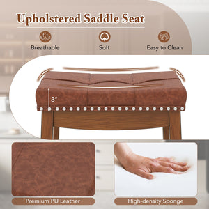 25/29 Inch Set of 2 Upholstered PU Leather Bar Stools with Saddle Seat-29 inches view 5