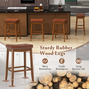 25/29 Inch Set of 2 Upholstered PU Leather Bar Stools with Saddle Seat-29 inches view 6