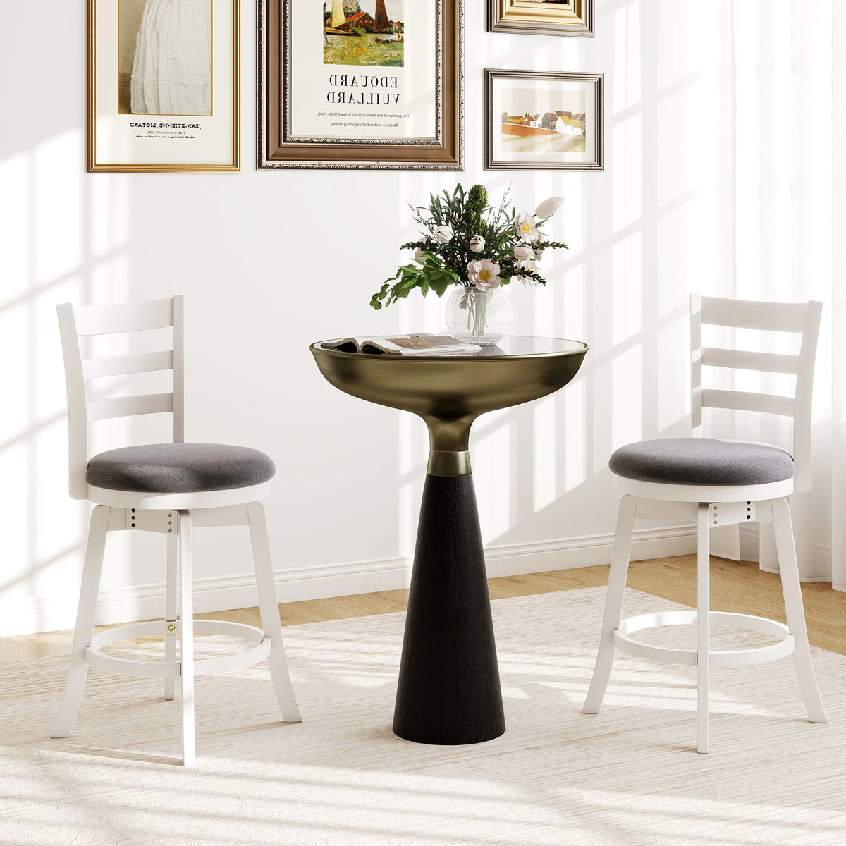 25 inches/30.5 inches Swivel Barstools Set of 2, 360° Rotating Bar/Counter Height Chairs with Upholstered Seat-25 Inch view 2