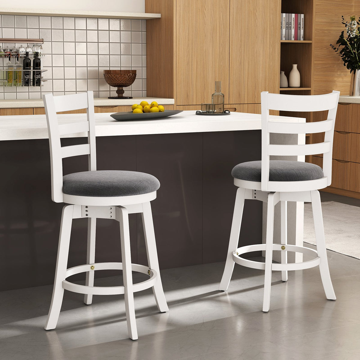 25 inches/30.5 inches Swivel Barstools Set of 2, 360° Rotating Bar/Counter Height Chairs with Upholstered Seat-25 Inch view 3