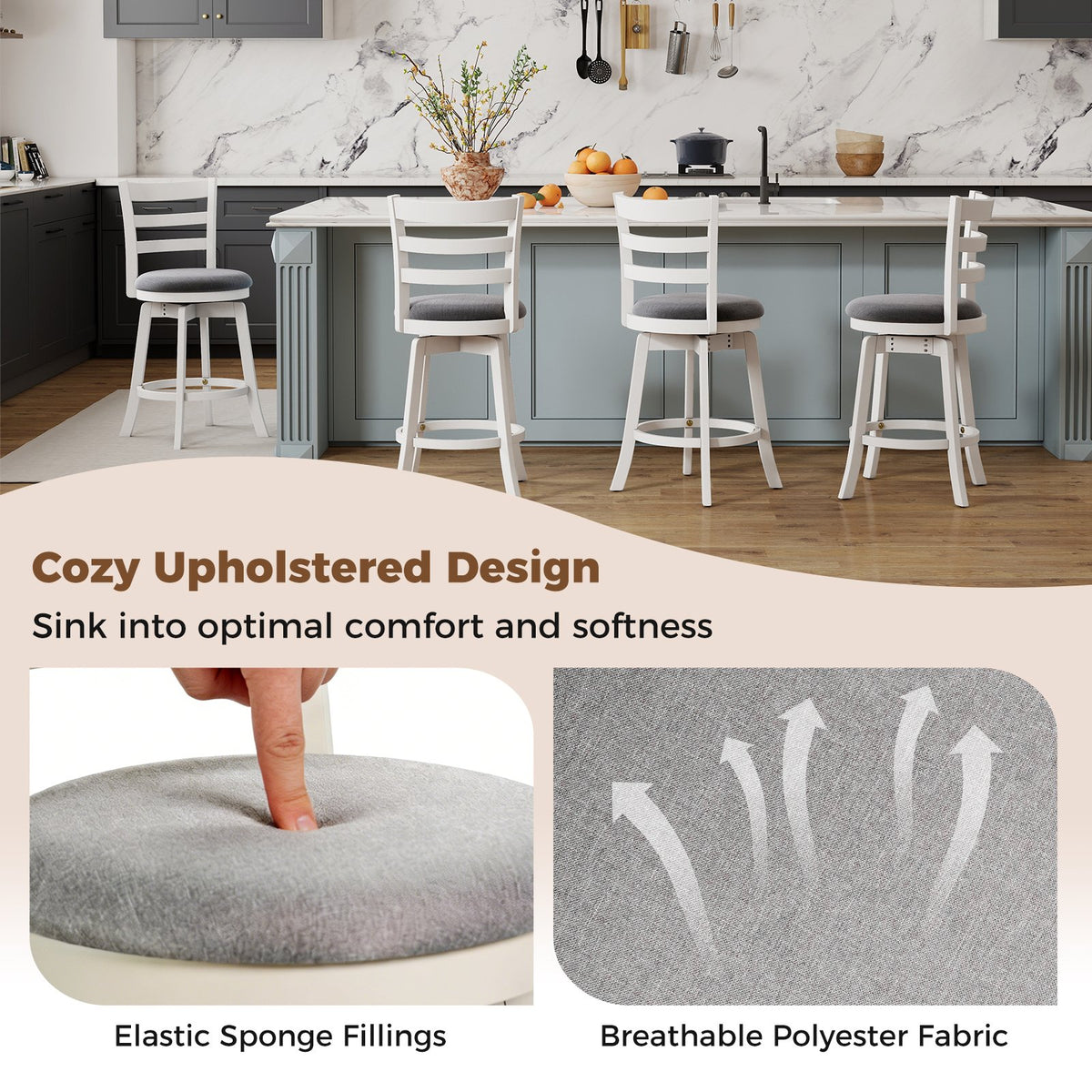 25 inches/30.5 inches Swivel Barstools Set of 2, 360° Rotating Bar/Counter Height Chairs with Upholstered Seat-25 Inch view 5