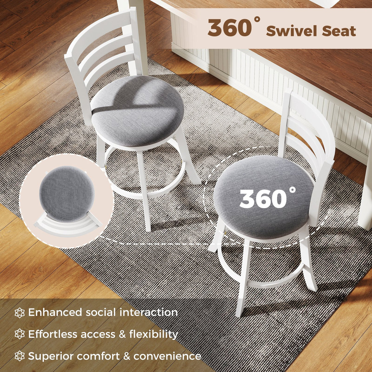 25 inches/30.5 inches Swivel Barstools Set of 2, 360° Rotating Bar/Counter Height Chairs with Upholstered Seat-25 Inch view 6