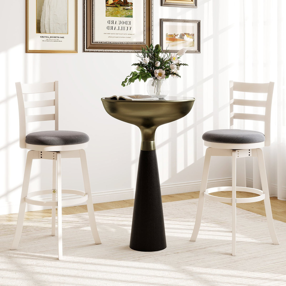 25 inches/30.5 inches Swivel Barstools Set of 2, 360° Rotating Bar/Counter Height Chairs with Upholstered Seat-30.5 Inch view 2