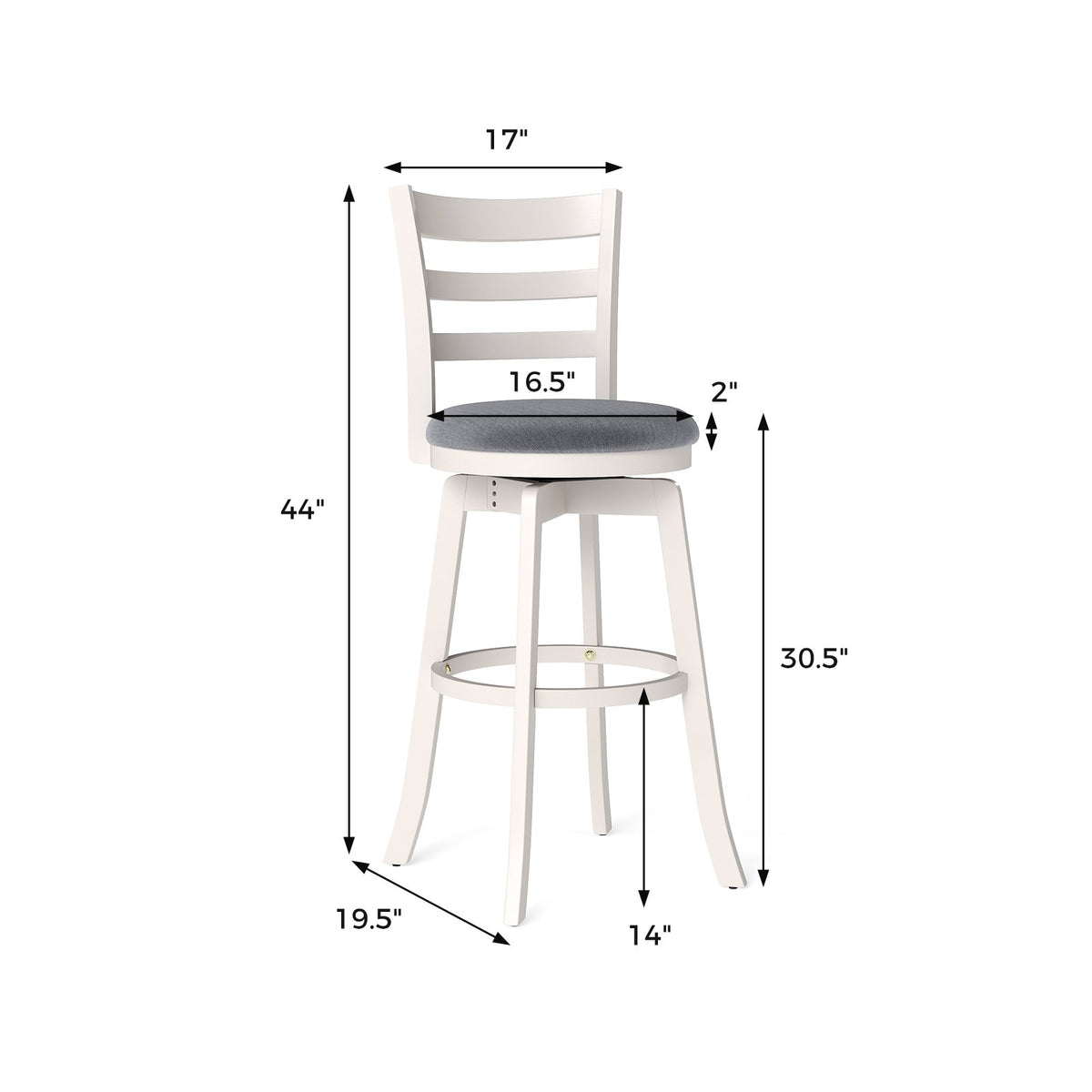 25 inches/30.5 inches Swivel Barstools Set of 2, 360° Rotating Bar/Counter Height Chairs with Upholstered Seat-30.5 Inch view 4