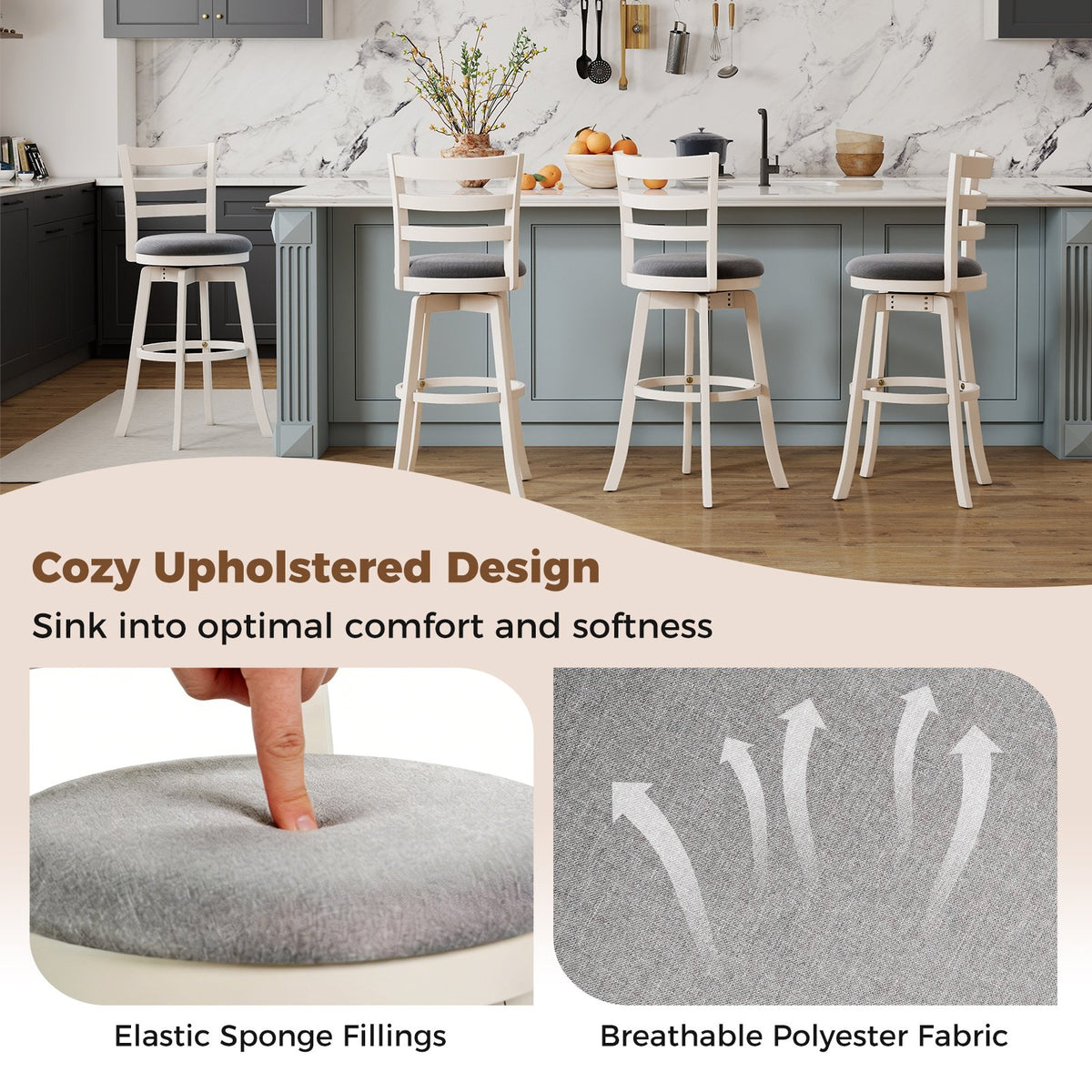 25 inches/30.5 inches Swivel Barstools Set of 2, 360° Rotating Bar/Counter Height Chairs with Upholstered Seat-30.5 Inch view 6