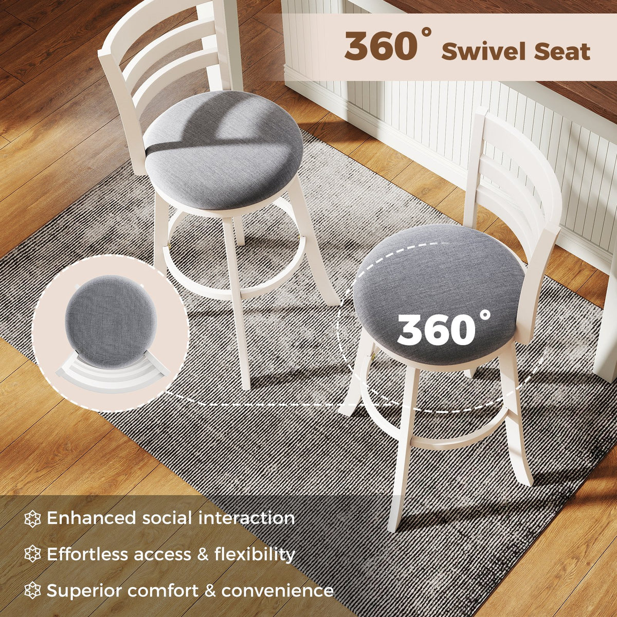 25 inches/30.5 inches Swivel Barstools Set of 2, 360° Rotating Bar/Counter Height Chairs with Upholstered Seat-30.5 Inch view 7