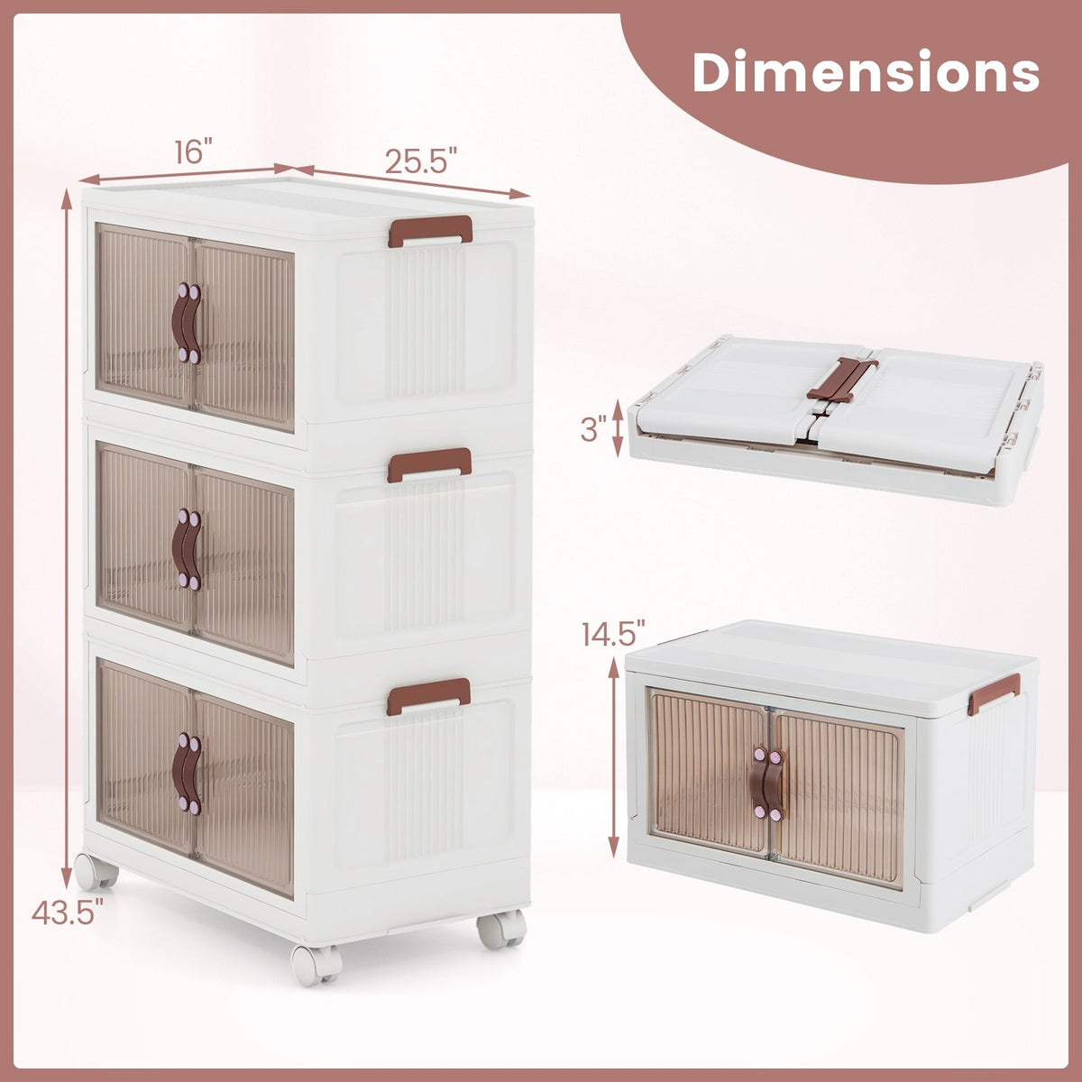 25.5/60 Gal 3-Tier Stackable Storage Boxes Bins with Magnetic Doors and Lockable Casters-M view 5