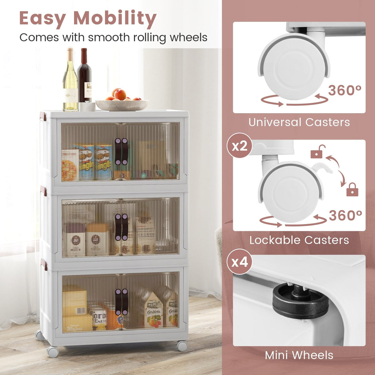 25.5/60 Gal 3-Tier Stackable Storage Boxes Bins with Magnetic Doors and Lockable Casters-M view 8