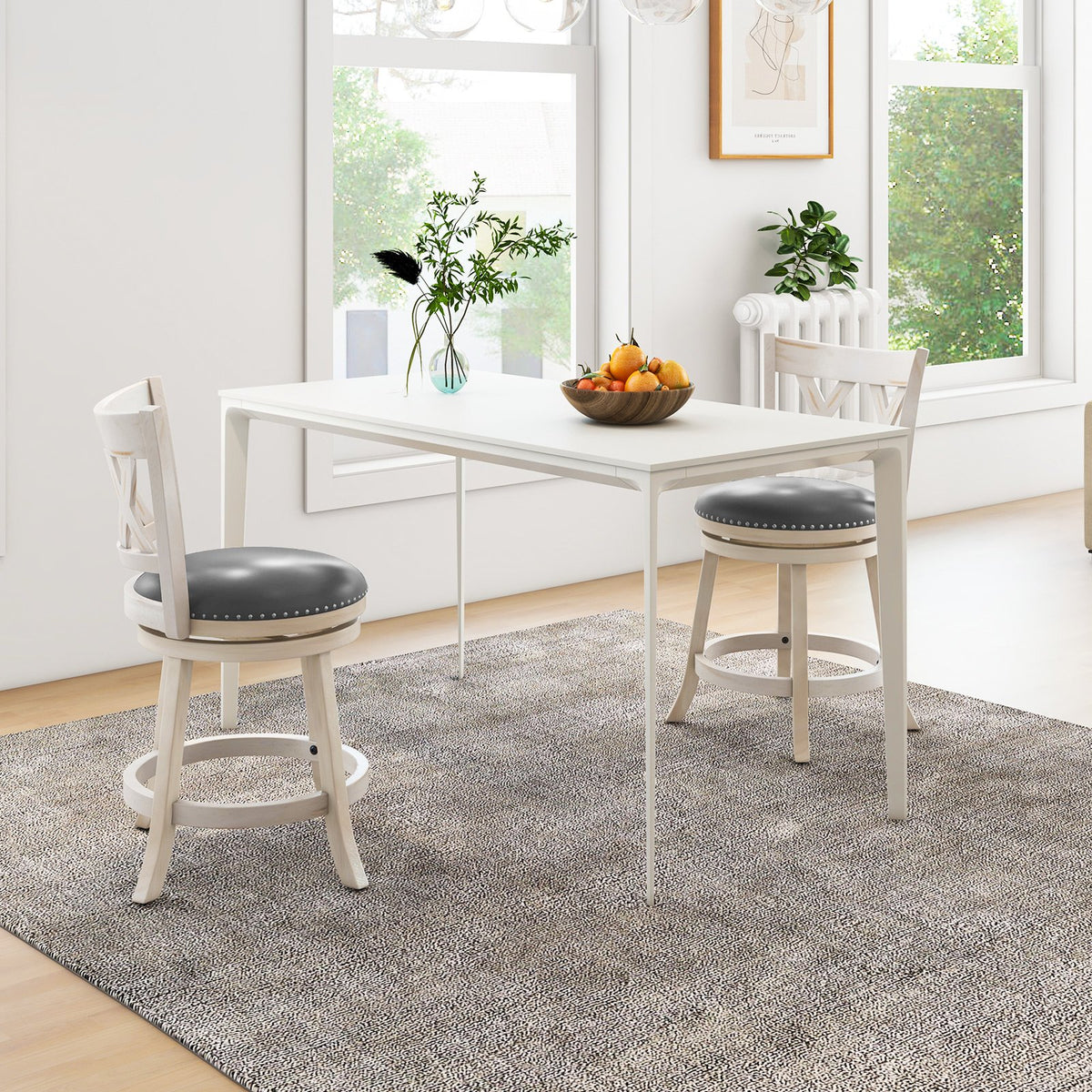 25.5 Inch Hand-Antiqued Stool Set of 2 with Wider Padded Seat-White view 2
