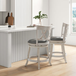 25.5 Inch Hand-Antiqued Stool Set of 2 with Wider Padded Seat-White view 3