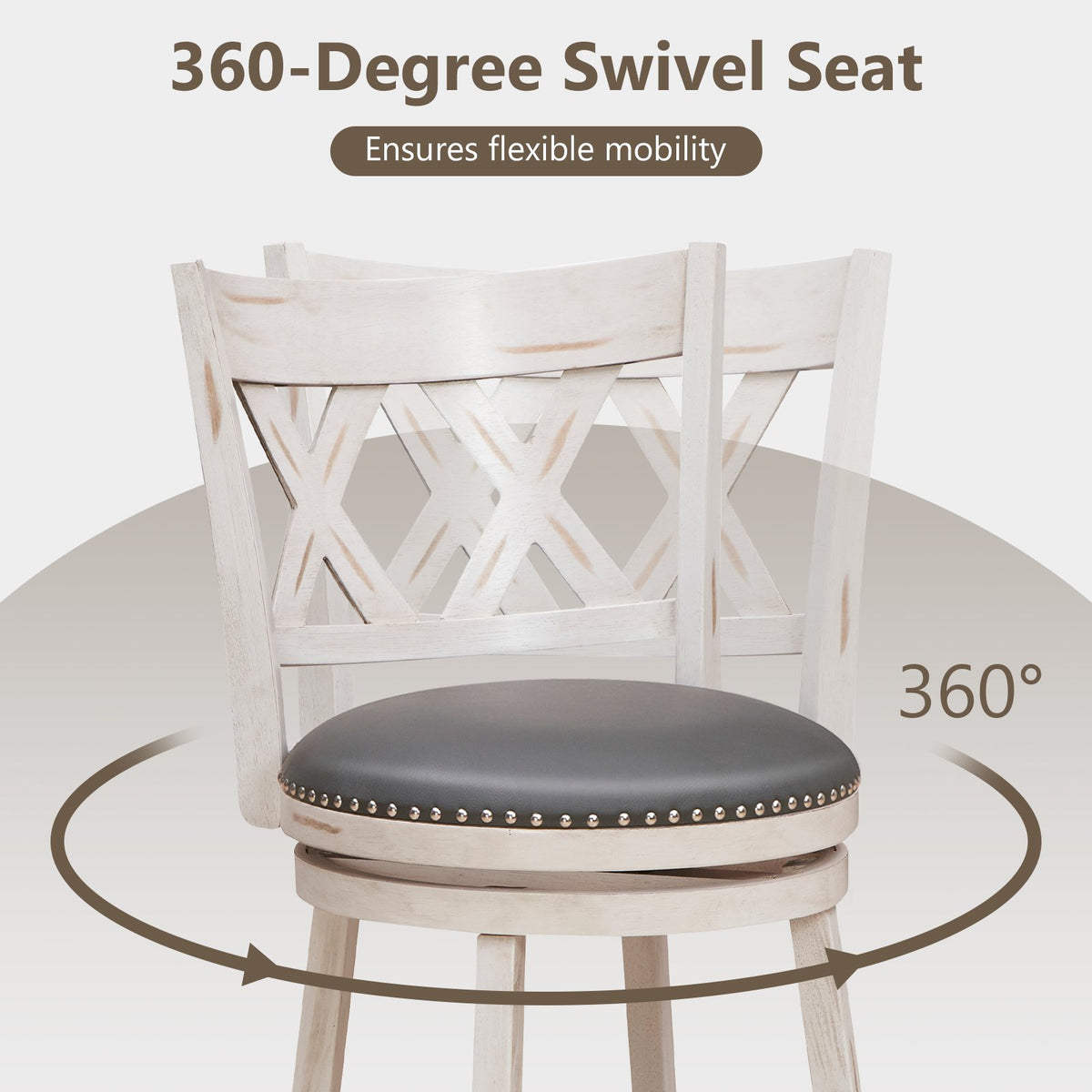 25.5 Inch Hand-Antiqued Stool Set of 2 with Wider Padded Seat-White view 6