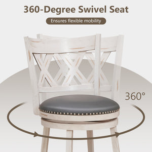 25.5 Inch Hand-Antiqued Stool Set of 2 with Wider Padded Seat-White view 6
