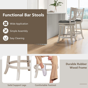 25.5 Inch Hand-Antiqued Stool Set of 2 with Wider Padded Seat-White view 7