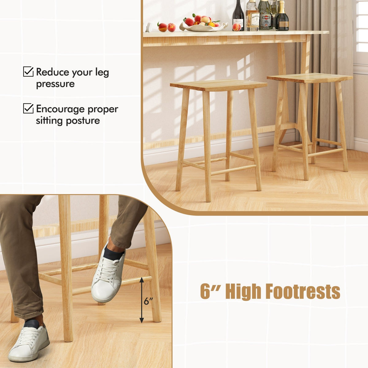 25.5 Inch Bar Stools Set of 2 with Footrest-Natural view 9