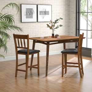 25.5 Inch Counter Height Bar Chair Set of 2 with Backrest Padded Seat-Walnut view 3