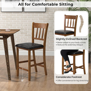 25.5 Inch Counter Height Bar Chair Set of 2 with Backrest Padded Seat-Walnut view 9