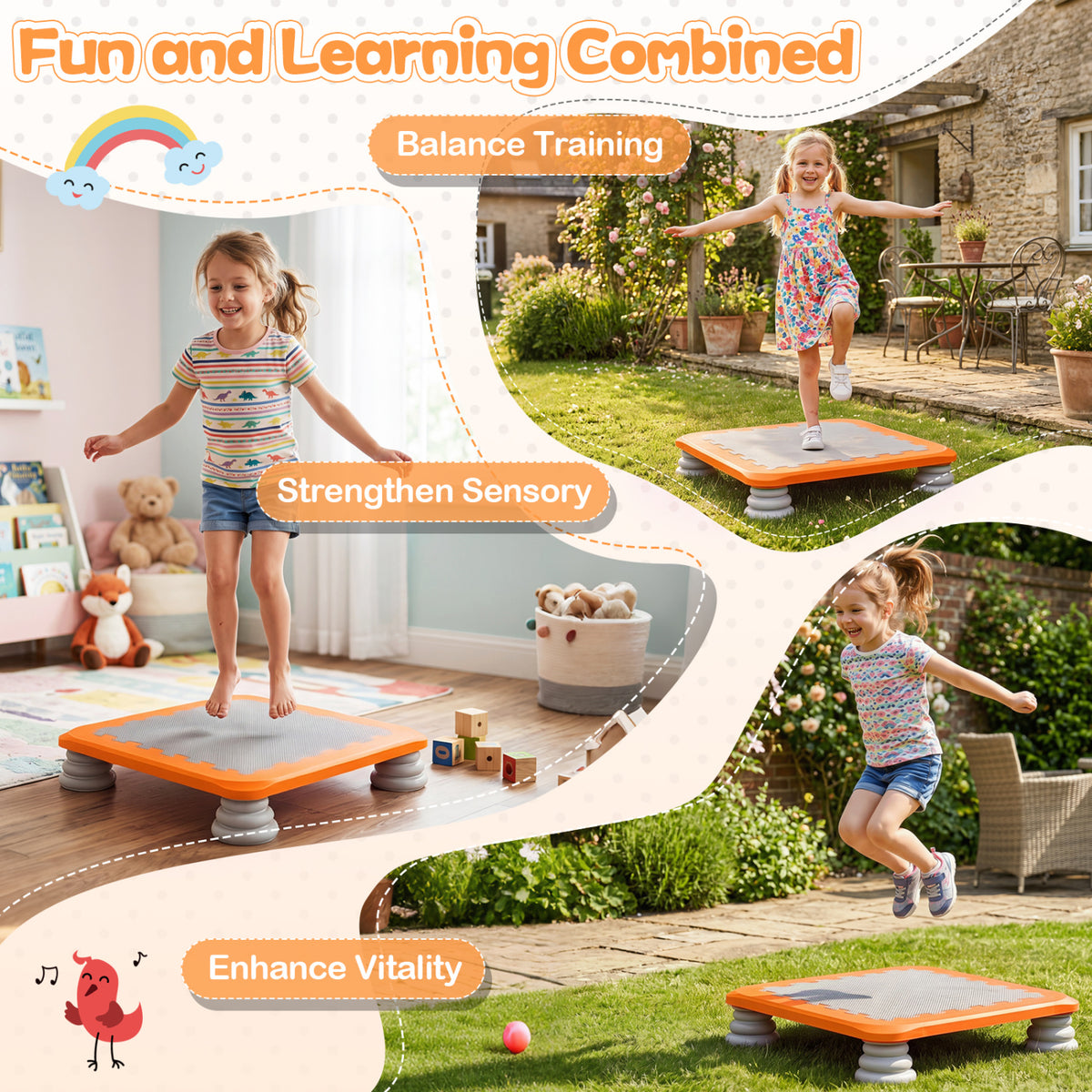 25.5 Inch Kids Mini Trampoline with 4 Removable and Non-Slip Foot Pads-Orange view 8