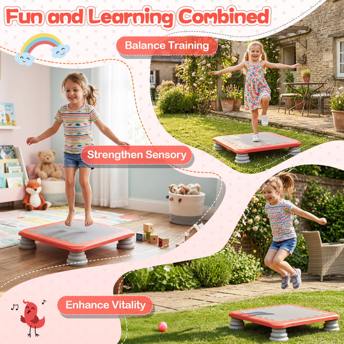 25.5 Inch Kids Mini Trampoline with 4 Removable and Non-Slip Foot Pads-Red view 8
