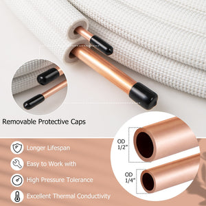 25 Feet Mini Split Line Set with 1/4 Inch and 1/2 Inch O.D. Copper Pipes Tubing view 4