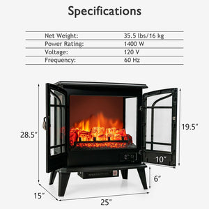 25 Inch Freestanding Electric Fireplace Heater with Realistic Flame effect-Black view 5