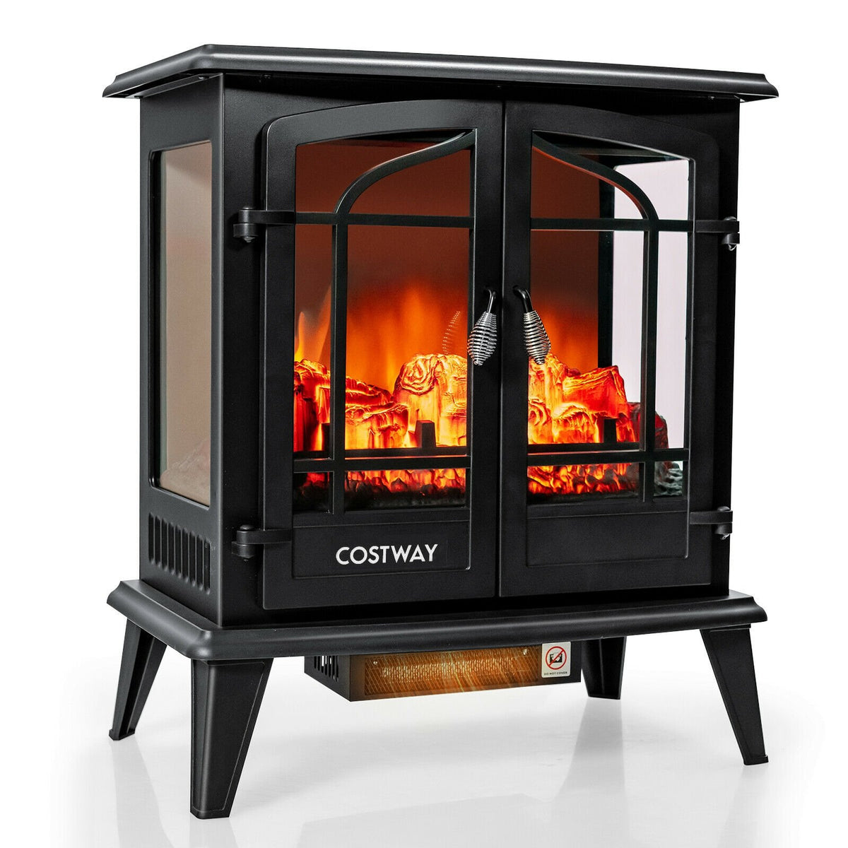 25 Inch Freestanding Electric Fireplace Heater with Realistic Flame effect-Black view 8