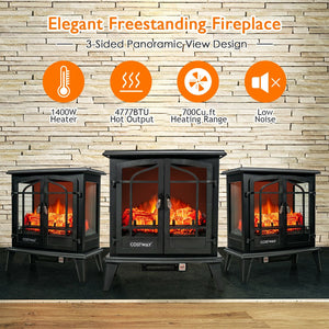 25 Inch Freestanding Electric Fireplace Heater with Realistic Flame effect-Black view 9
