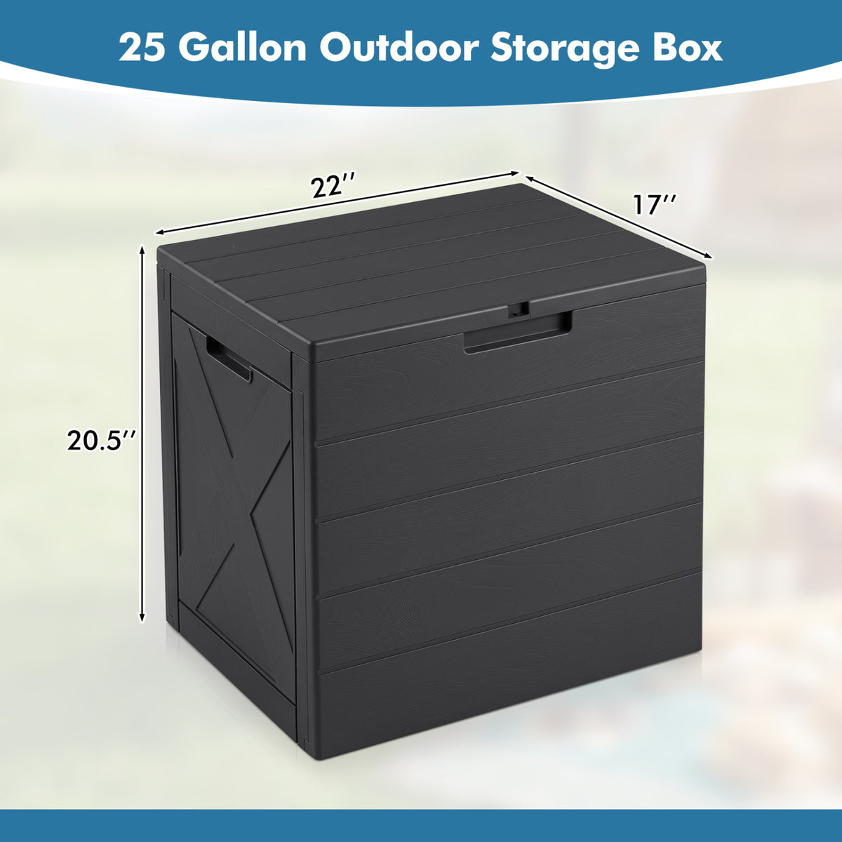 25 Gallon Storage Bin with Lid Carry Handles and Lock Hole for Patio Furniture Accessories-Black view 5