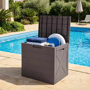 25 Gallon Storage Bin with Lid Carry Handles and Lock Hole for Patio Furniture Accessories-Brown view 3