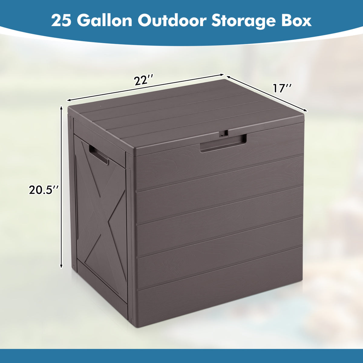 25 Gallon Storage Bin with Lid Carry Handles and Lock Hole for Patio Furniture Accessories-Brown view 5