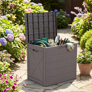 25 Gallon Storage Bin with Lid Carry Handles and Lock Hole for Patio Furniture Accessories-Gray view 2
