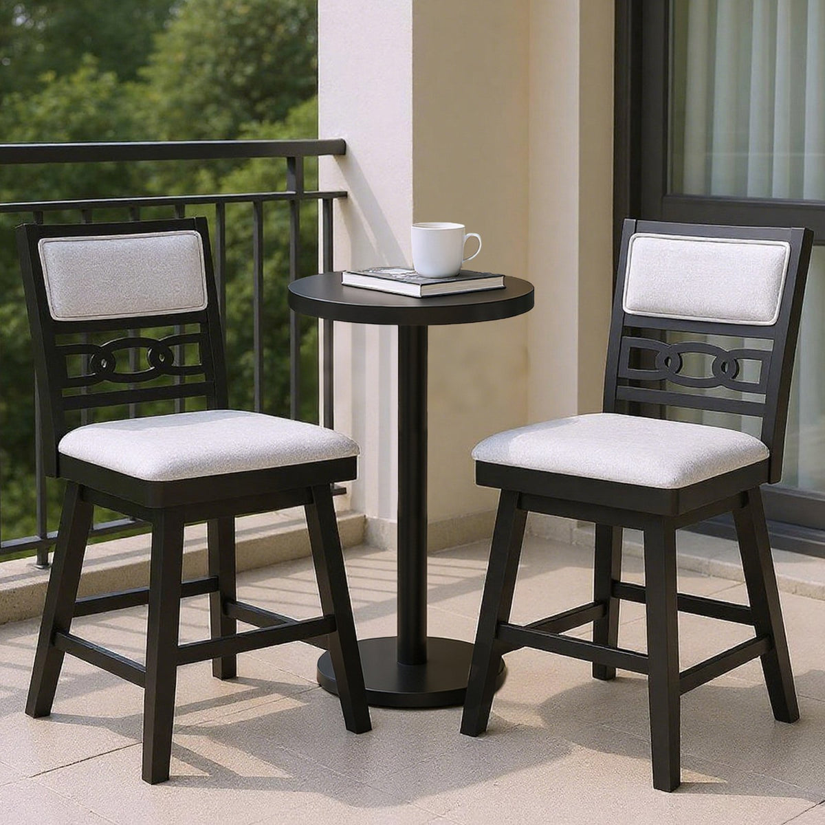 25 Inch Bar Stools Set of 2 with Upholstered Backrest and 360° Rotation Seat-Black view 2
