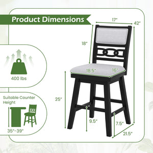 25 Inch Bar Stools Set of 2 with Upholstered Backrest and 360° Rotation Seat-Black view 4